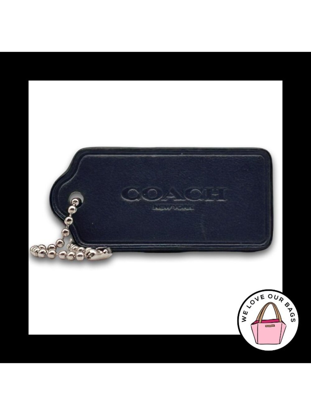 COACH HANG TAG 2.25" Grey Bag Charm Keychain Fob New York Leather Nickel Large